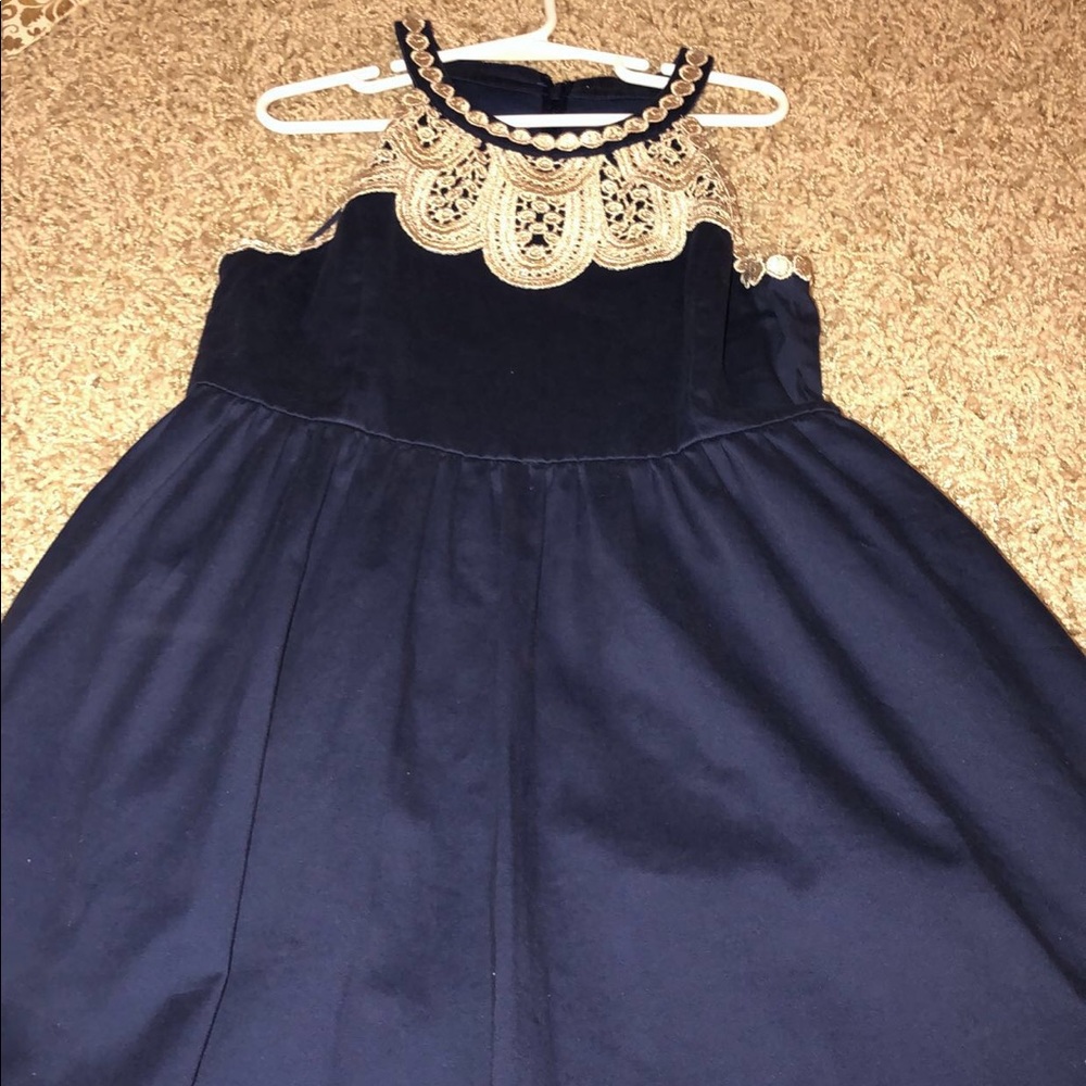 lilly pulitzer navy and gold dress! girls size 10!